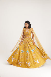 Lily Backless Halter Lehenga | Mustard Lehenga