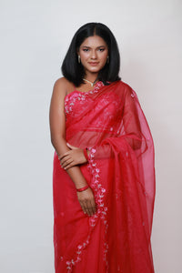 Mia Patchwork Saree | Rani Pink