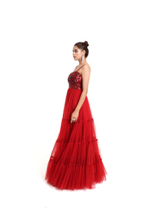 Kendall Sequin Tulle Gown | Red