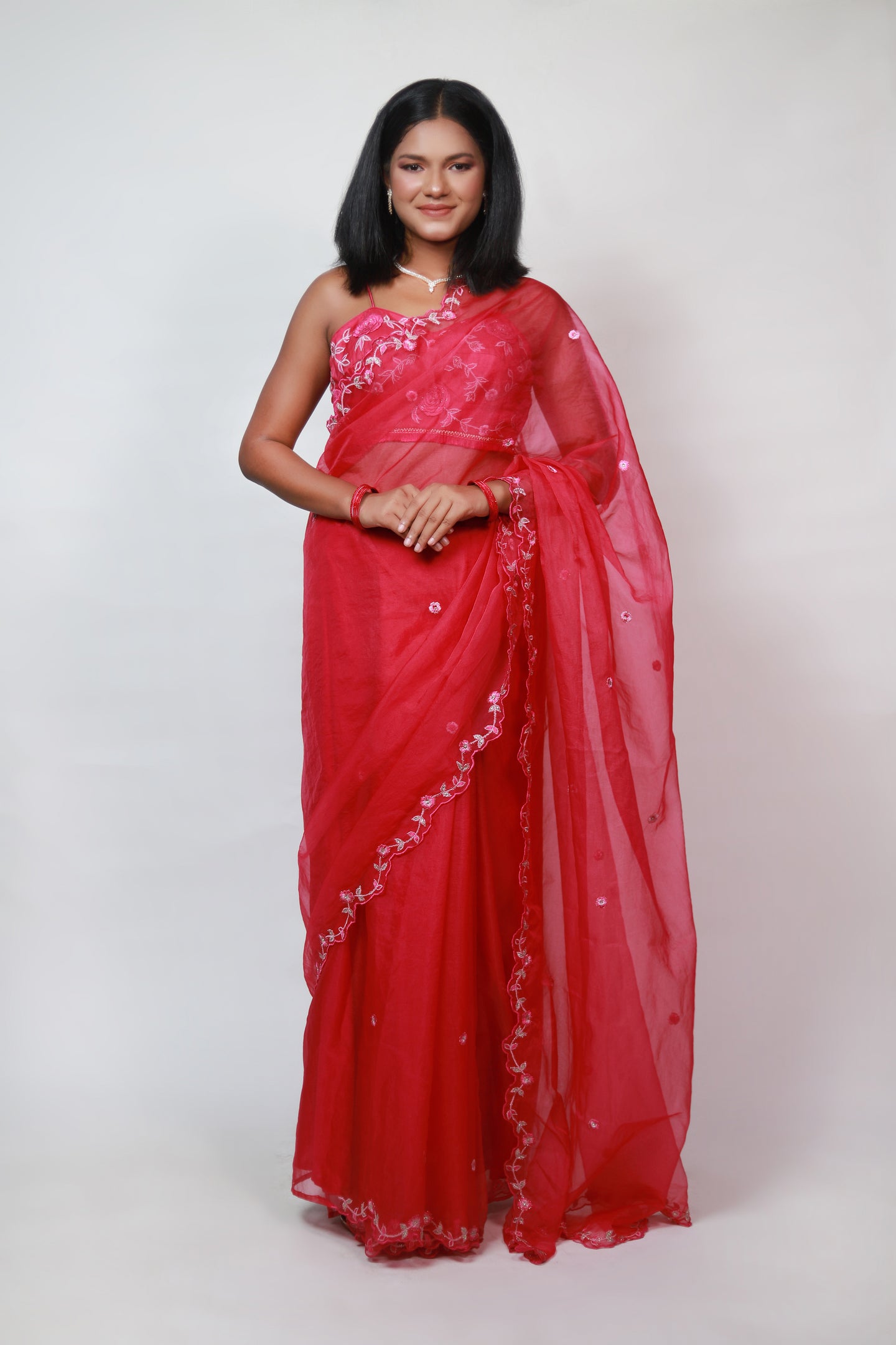 Mia Patchwork Saree | Rani Pink