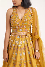 Load image into Gallery viewer, Lily Backless Halter Lehenga | Mustard Lehenga
