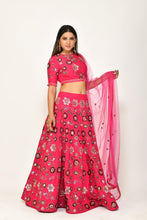 Load image into Gallery viewer, Maryana Floral Sequins Lehenga | Neon Pink
