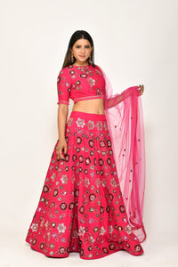 Maryana Floral Sequins Lehenga | Neon Pink