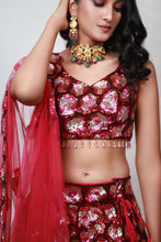 Load image into Gallery viewer, Alice Rose Sequins Lehenga | Red
