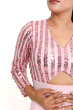 Load image into Gallery viewer, Ella Pin-Stripe Sequin Gown | Baby Pink
