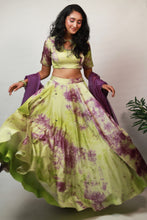 Load image into Gallery viewer, Butterfly Tie &amp; Dye Lehenga | Lime &amp; Purple
