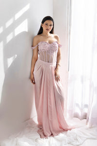 Pearl Embellished Corset | Baby Pink (2 Piece Set)