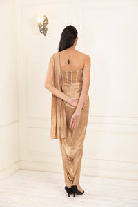 Gold Embellished Corset | Beige (4 Piece Set)