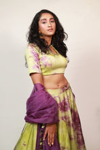 Load image into Gallery viewer, Butterfly Tie &amp; Dye Lehenga | Lime &amp; Purple
