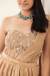 Gold Embellished Corset | Beige (4 Piece Set)