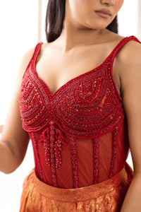 Ruby Embellished Corset | Ruby Red (2 Piece Set)