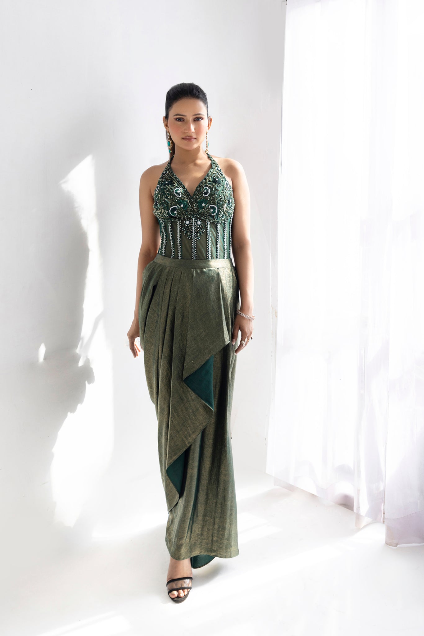 Emerald Embellished Corset | Emerald Green (2 Piece Set)