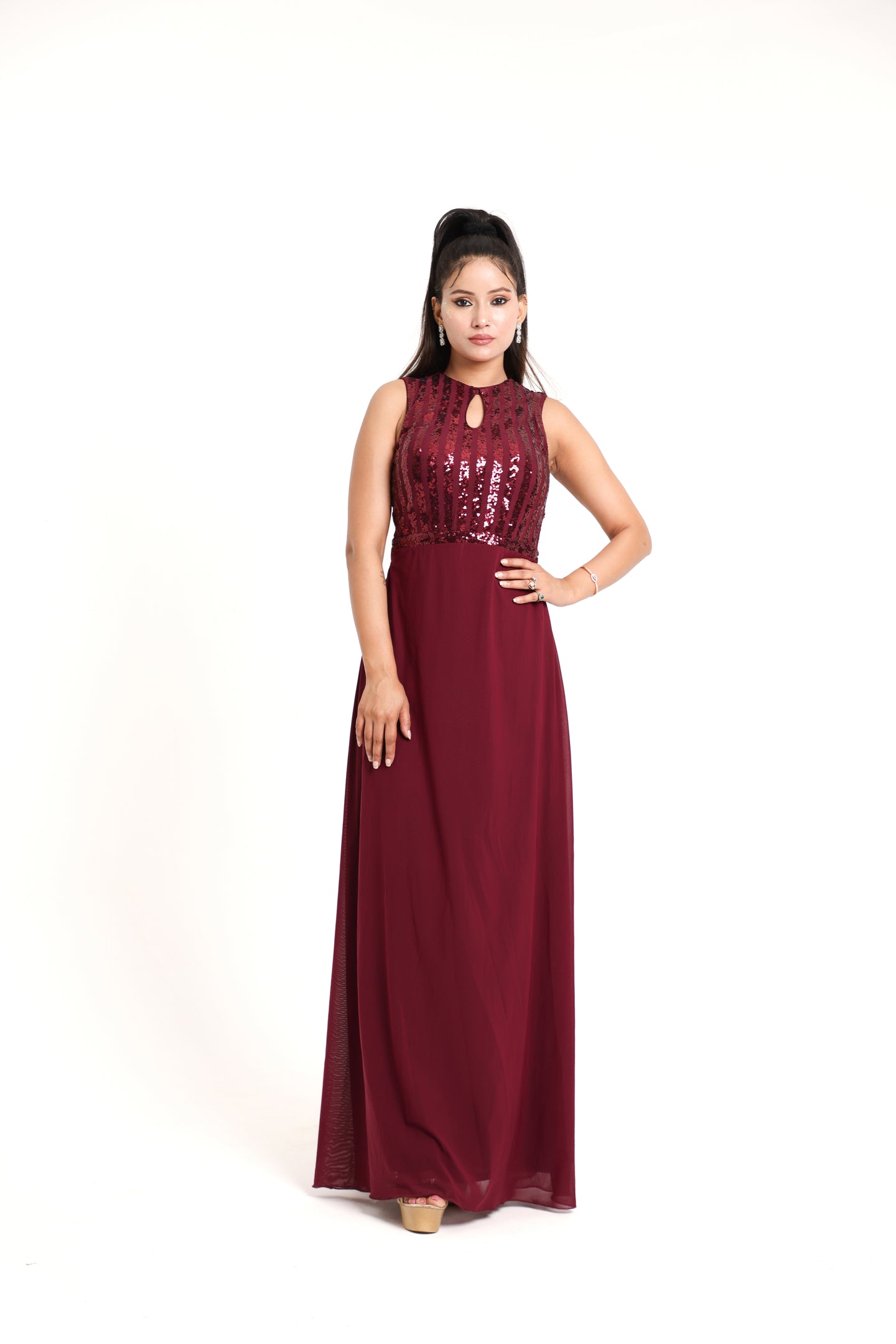 Betty Flare Pin Stripe Dress | Maroon