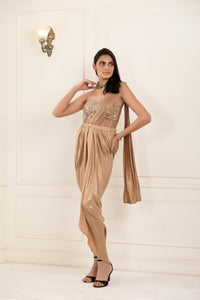 Gold Embellished Corset | Beige (4 Piece Set)