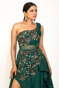One Side Off Shoulder Gown Emerald Evable