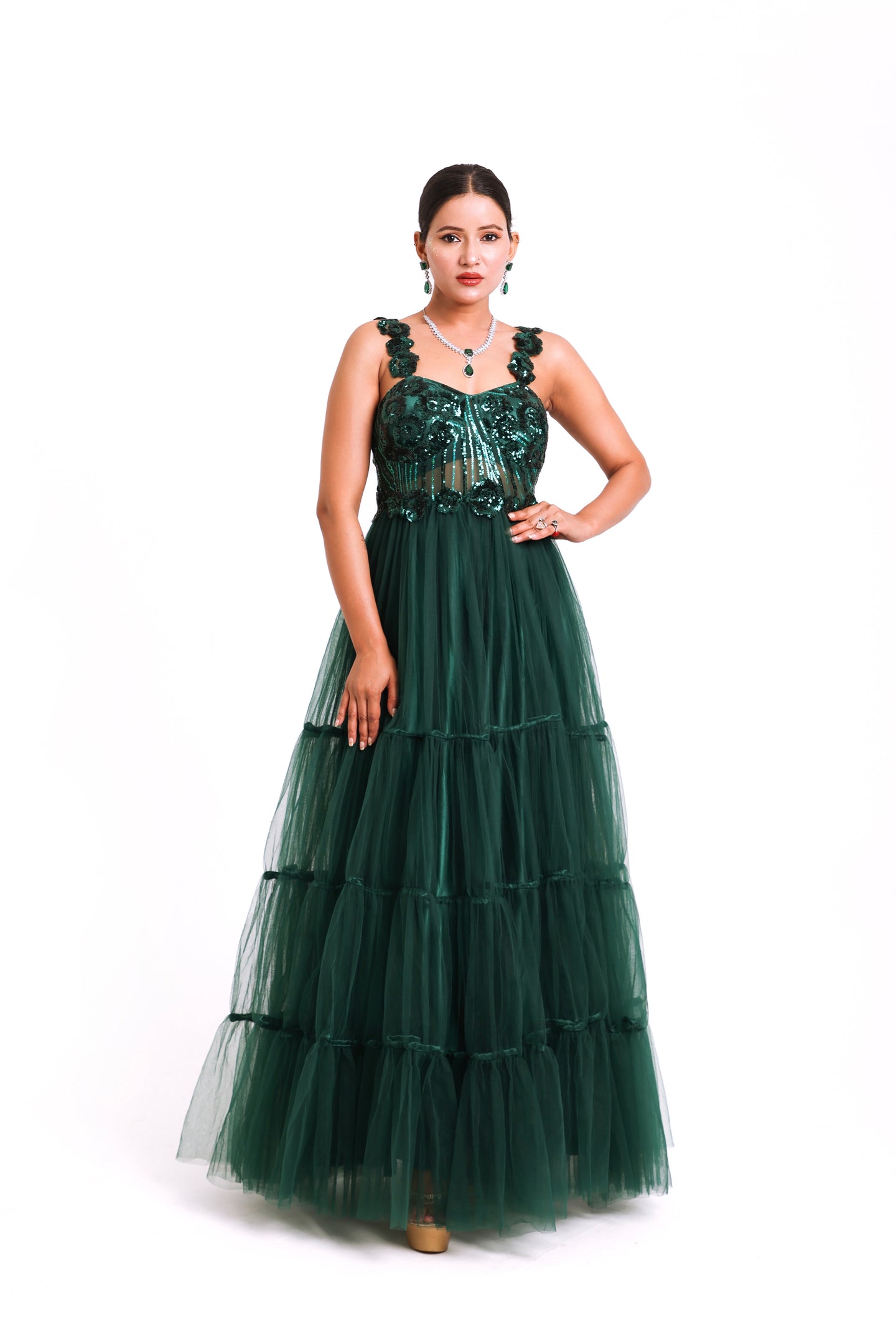 Allora Tulle Sequin Gown | Green