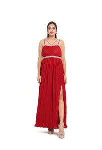 Holly Beaded Slit Dress | Red