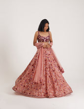 Load image into Gallery viewer, Alia Rose Sequins Lehenga | Red &amp; Pink
