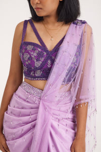 Alana Crystal Drape Saree | Purple Lilac
