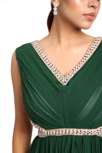 Cleo A-Line Cut Out Pleated Dress | Green