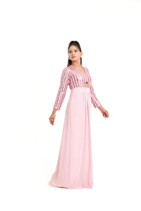 Ella Pin-Stripe Sequin Gown | Baby Pink