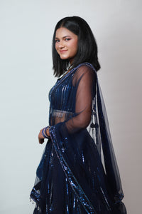 Clara Sequins Lehenga | Navy Blue