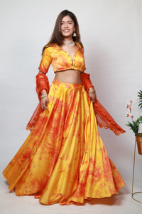 Flower Tie-Dye Lehenga | Yellow & Orange
