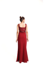 Load image into Gallery viewer, Aura A-Line Slit Sequin Gown | Maroon
