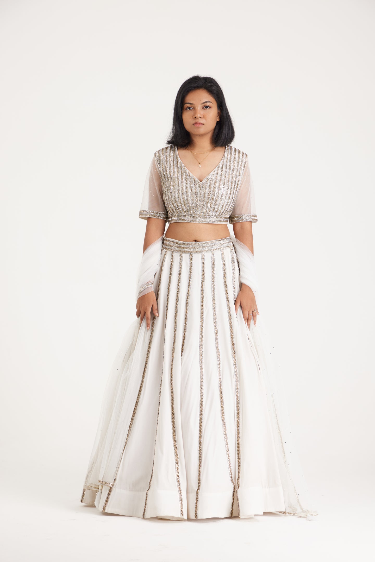 Amani Swarovski Lace Lehenga | White