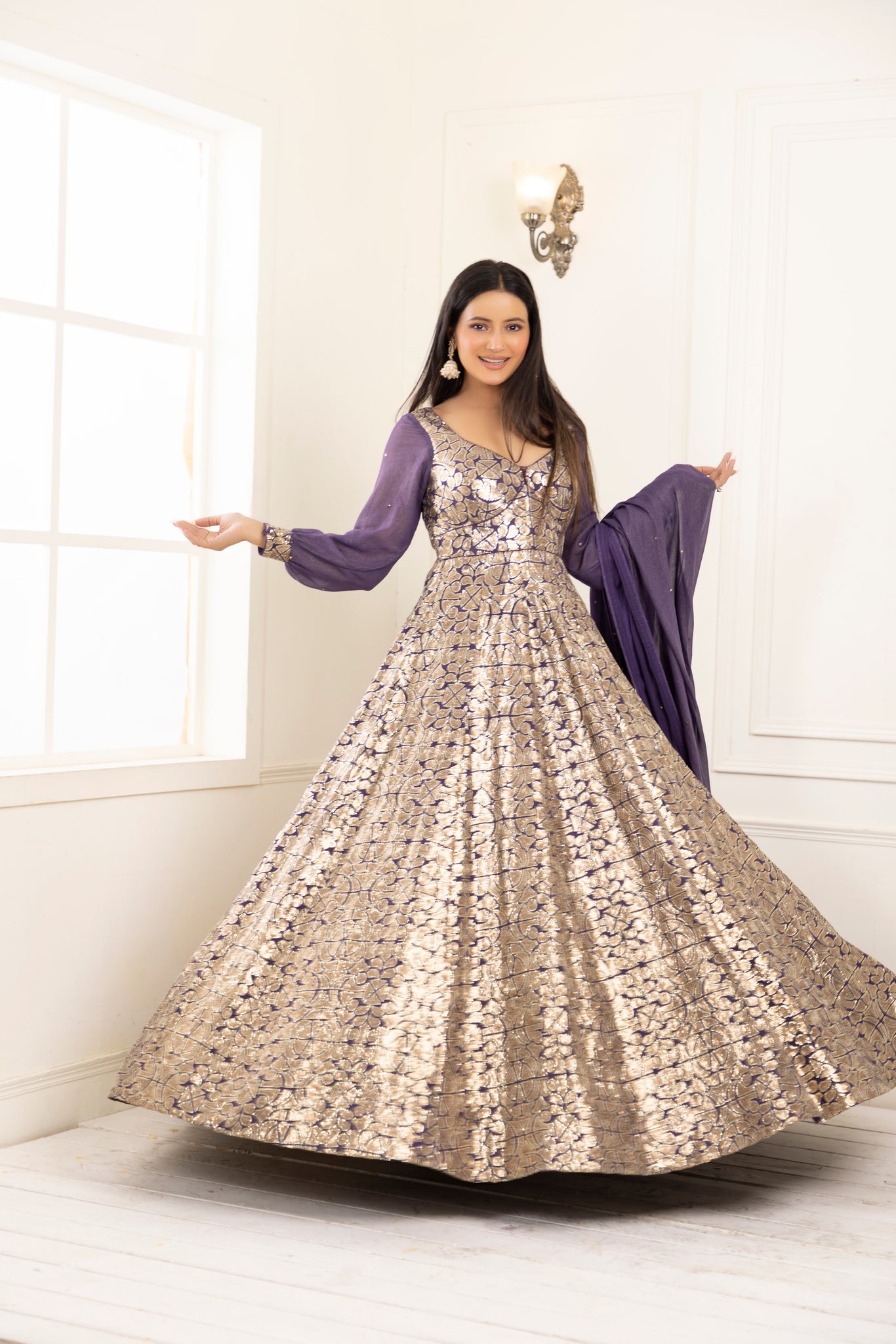 glitter anarkali dress RaiR Women's Anarkali Suit | Wine Vichitra Silk Zari Embroidered Sequins Anarkali Suit | Wine | Chic Style | Engagement | Classic Neck Style
