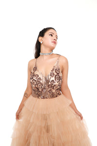 Selena Tulle Sequin Gown | Nude
