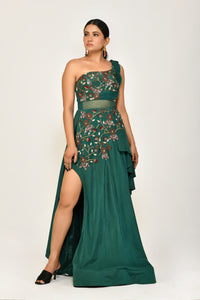 One Side Off-Shoulder Gown | Emerald