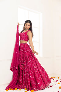 Carnation Mirror Lehenga Set | Rani Pink