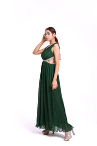 Cleo A-Line Cut Out Pleated Dress | Green