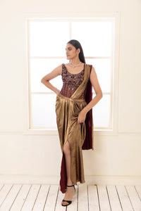 Garnet Embellished Corset (3 Piece Set) | Maroon