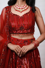 Load image into Gallery viewer, Audrey Sequins Lehenga | Deep Red
