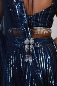 Clara Sequins Lehenga | Navy Blue