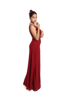 Aura A-Line Slit Sequin Gown | Maroon