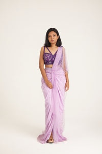 Alana Crystal Drape Saree | Purple Lilac