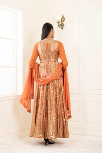 Pansy Mix Sequins Dip-Dye Anarkali | Peach