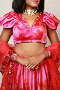 Heart Tie & Dye Lehenga | Pink & Red