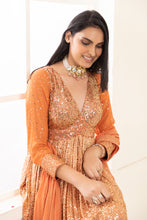 Load image into Gallery viewer, Pansy Mix Sequins Dip-Dye Anarkali | Peach
