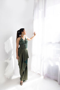 Emerald Embellished Corset | Emerald Green (2 Piece Set)