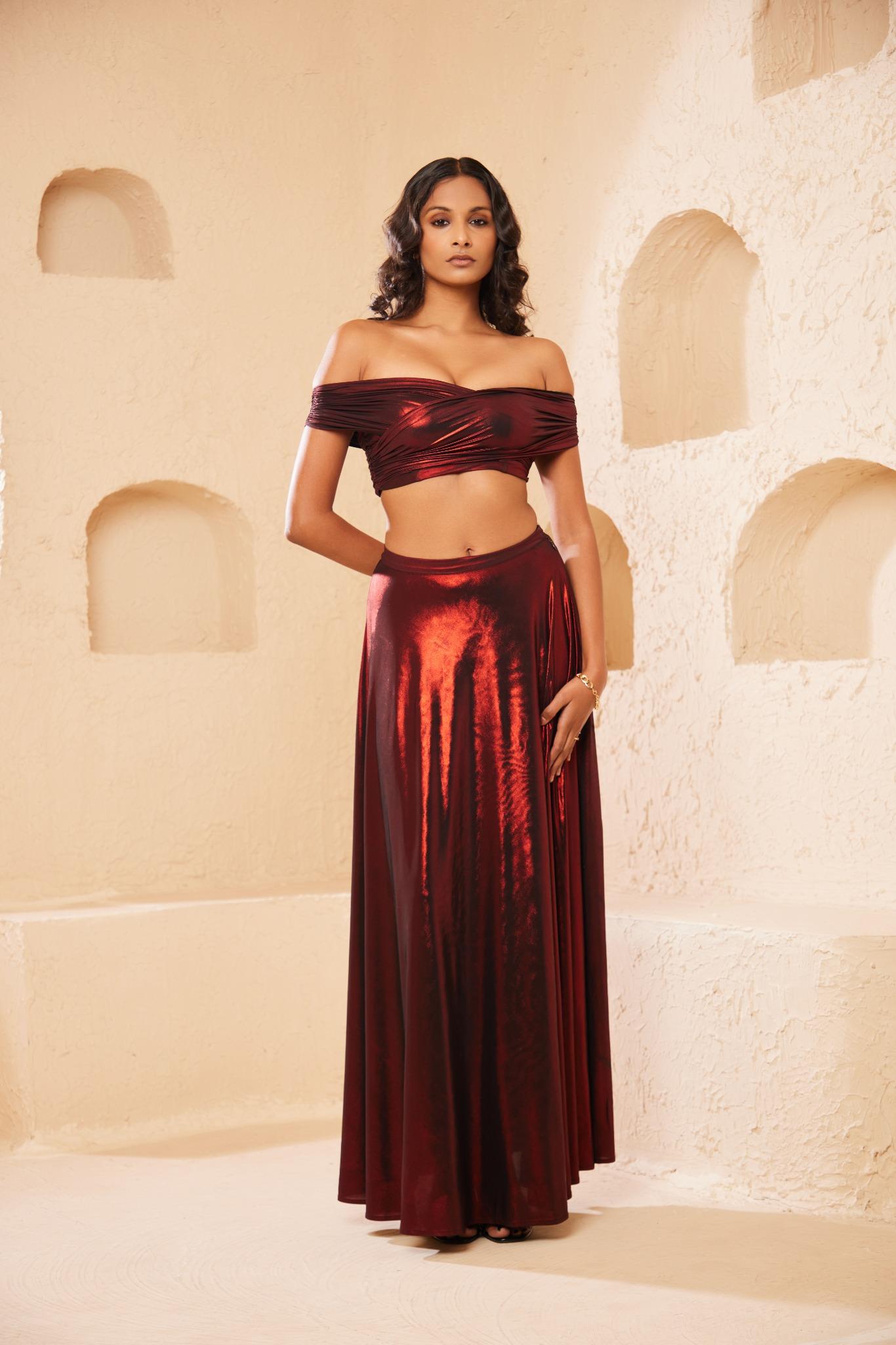 Merlot Cross Shoulder | Maroon | 2 Piece set