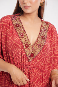 Aliyah Kaftan | Deep Red | Dabka Work