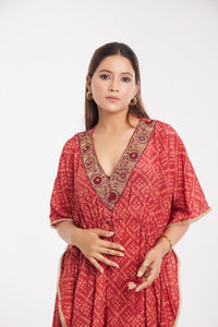 Aliyah Kaftan | Deep Red | Dabka Work