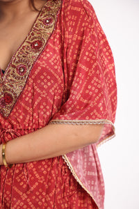 Aliyah Kaftan | Deep Red | Dabka Work
