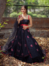 Load image into Gallery viewer, Rose Lace Lehenga | Black
