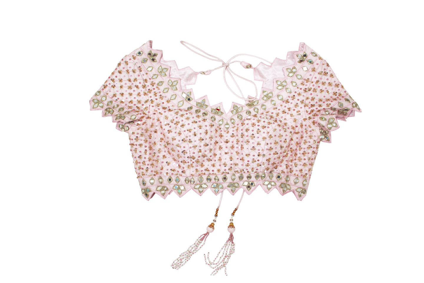 Mirror work with Cutwork Hem blouse | Baby Pink