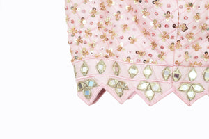 Mirror work with Cutwork Hem blouse | Baby Pink